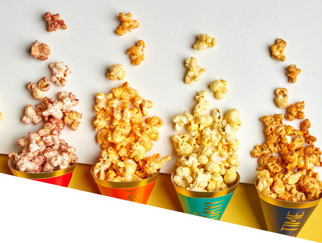 Cones of different popcorn flavours