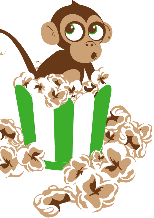 Monkey sitting in a popcorn bucket